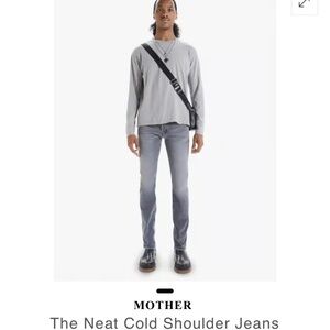 NWT Mother The Neat Cold Shoulder Jeans 32‎ x 32 distressed straight leg black